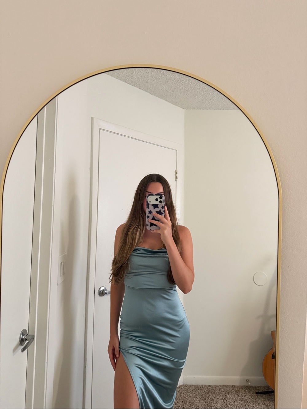 Windsor Satin Cowl Neck Maxi Dress in Light Blue - Picture 4 of 6